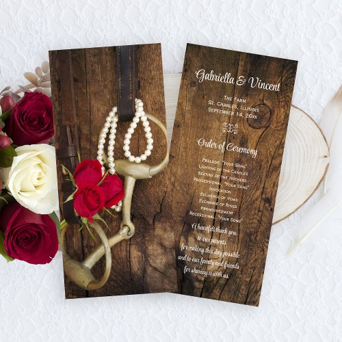 Red Roses and Horse Bit Western Wedding Program