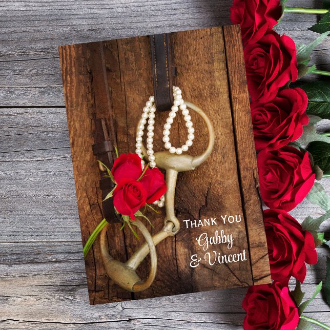 Red Roses and Horse Bit Western Wedding Thank You Card (Creator Uploaded)