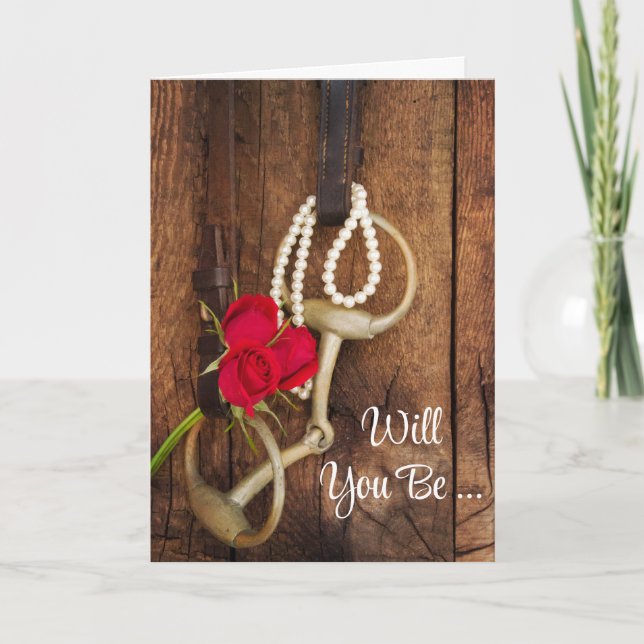Red Roses and Horse Bit Will You Be My Bridesmaid Invitation (Front)