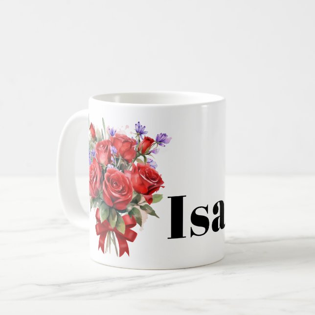Red Roses and Lavender Personalized Mug (Front Left)