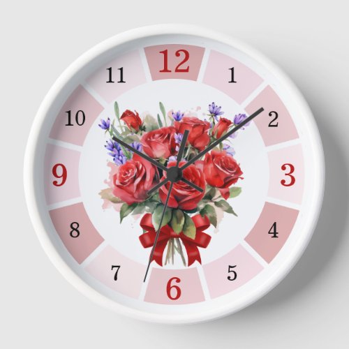 Red Roses and Lavender Wall Clock