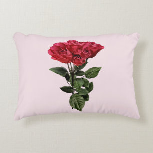 Red Roses and Leaves Accent Pillow