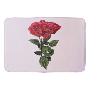 Red Roses and Leaves Bath Mat