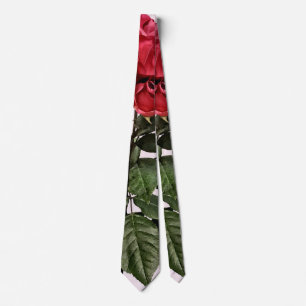 Red Roses and Leaves Neck Tie