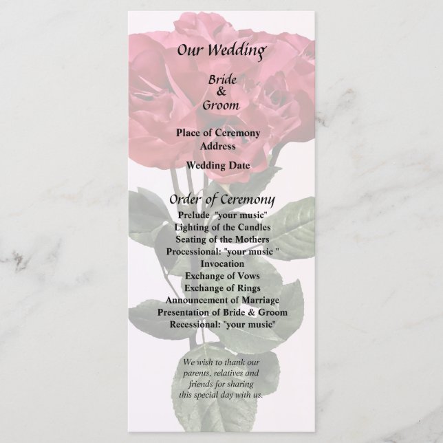 Red Roses and Leaves Program (Front)