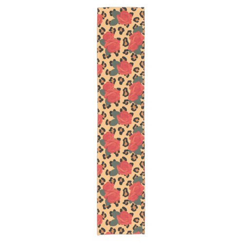 Red Roses and Leopard Print Short Table Runner