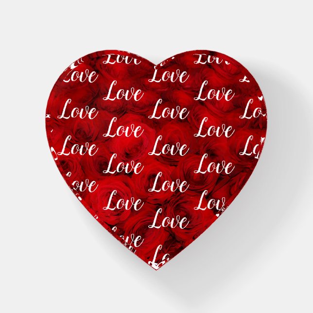 Red Roses and Love Heart Paperweight (Front)