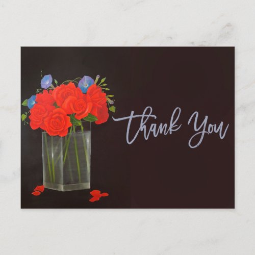 Red Roses and Morning Glory Thank You add photo Postcard