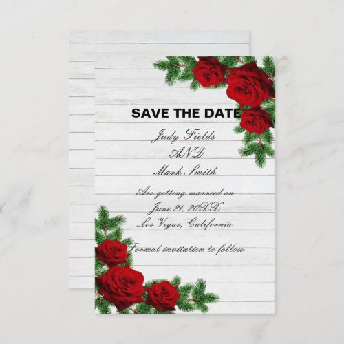 Red Roses And Pine Branch Christmas Save The Date