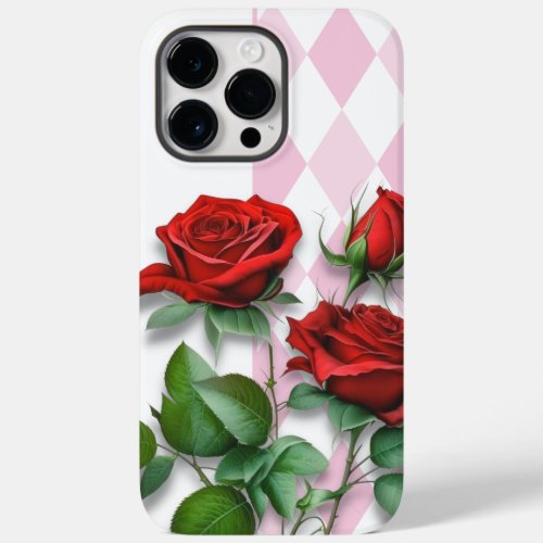 Red Roses and Pink and White Diamond Pattern Case_Mate iPhone 14 Pro Max Case