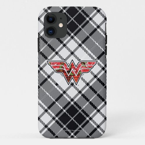 Red Roses and Plaid Wonder Woman Logo iPhone 11 Case