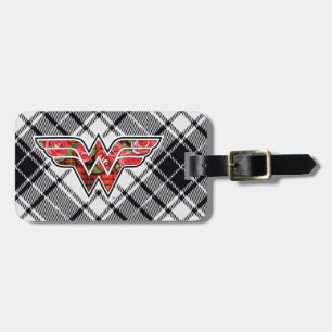Red Roses and Plaid Wonder Woman Logo Luggage Tag