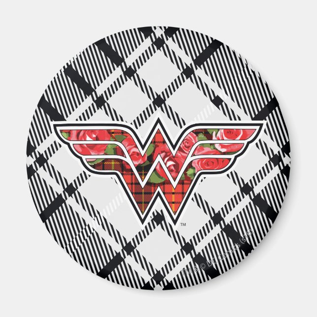 Red Roses and Plaid Wonder Woman Logo Magnet (Front)
