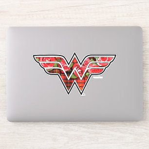 Red Roses and Plaid Wonder Woman Logo Sticker