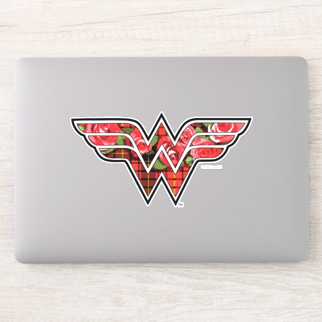 Red Roses and Plaid Wonder Woman Logo Sticker (Computer)