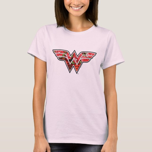 Red Roses and Plaid Wonder Woman Logo T-Shirt (Front)