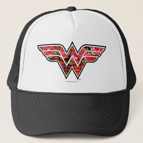 Red Roses and Plaid Wonder Woman Logo Trucker Hat