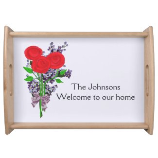 Red Roses and Purple Lilacs Bouquet Serving Tray