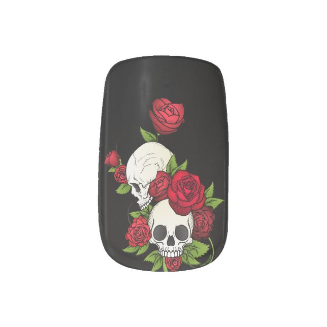 Red Roses and Skulls Happy Day of the Dead Minx Nail Art (Left Thumb)