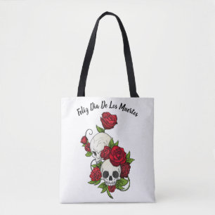 Red Roses and Skulls Happy Day of the Dead Tote Bag