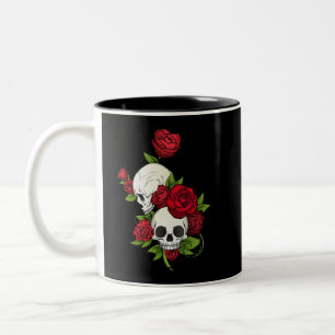 Red Roses and Skulls Happy Day of the Dead Two-Tone Coffee Mug
