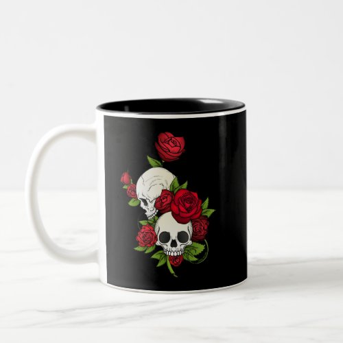 Red Roses and Skulls Happy Day of the Dead Two_Tone Coffee Mug