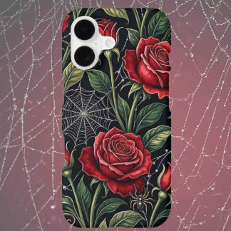 Red Roses and Spider Webs Gothic iPhone Case