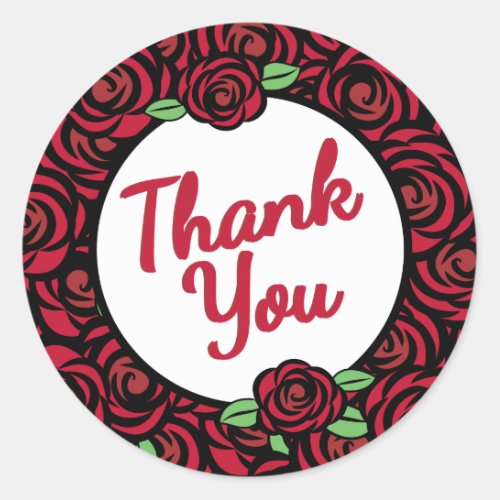 Red Roses and Stripes Thank You Classic Round Sticker