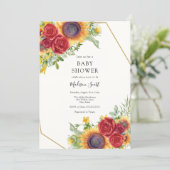 Red Roses and Sunflowers Baby Shower Invitation (Standing Front)