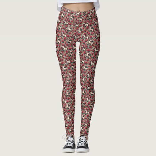 Red Roses and Unicorns Leggings