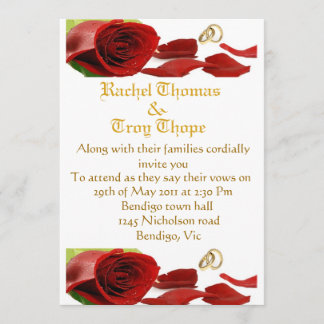 Red roses and wedding ring invitation