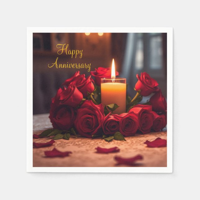 Red Roses Anniversary Napkins (Front)