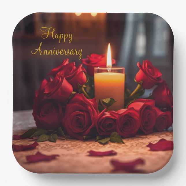 Red Roses Anniversary Paper Plates (Front)