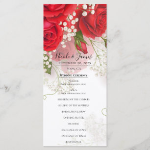 Red Roses & Babys Breath Elegant Floral Wedding Menu