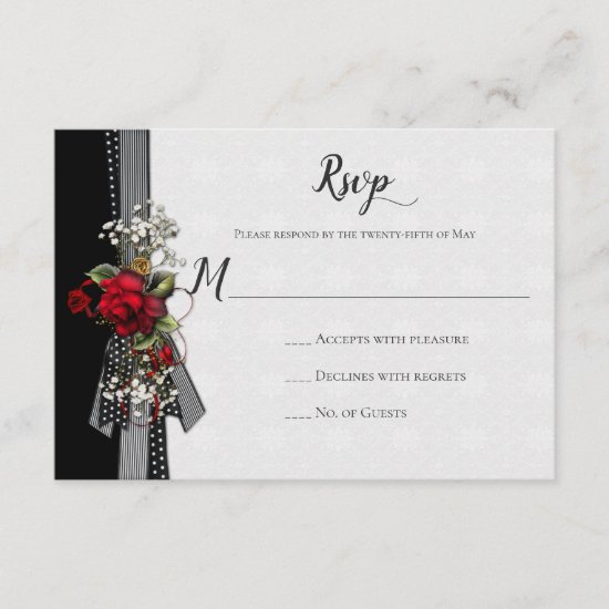 Red Roses Baby's Breath Ribbons Calligraphy RSVP