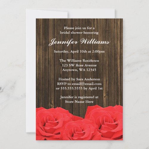 Red Roses Barn Wood Bridal Shower Announcements