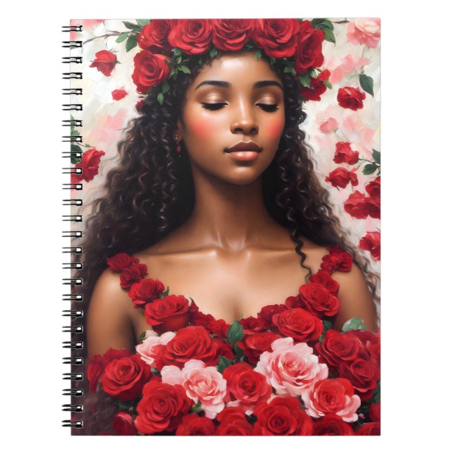 Red Roses Beautiful Black Woman Art Notebook (Front)
