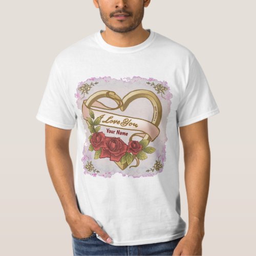 Red Roses Bevel Heart custom name T_Shirt