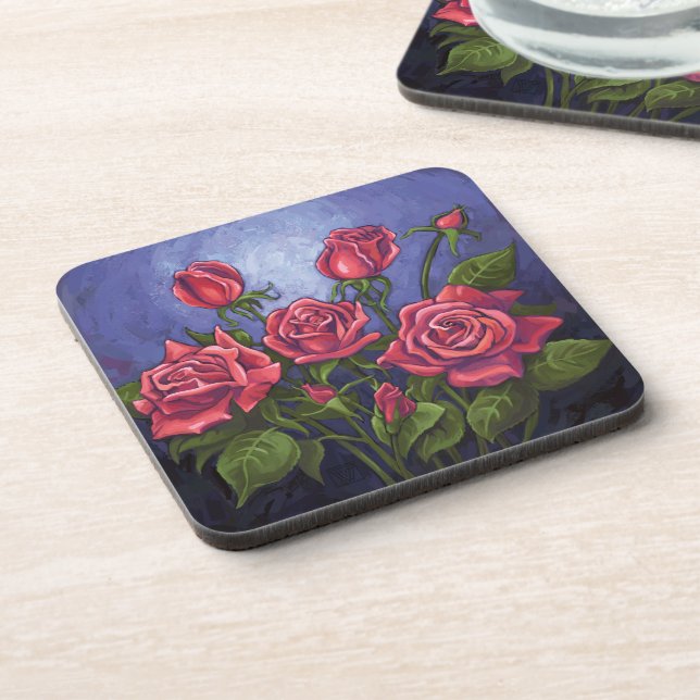 Red Roses Beverage Coaster (Left Side)