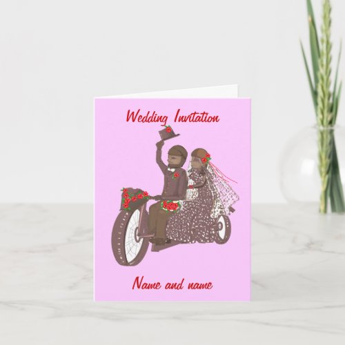 Red Roses Biker or Motorcycle Wedding Cards