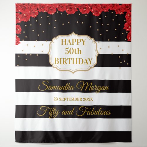 Red Roses Birthday Party Tapestry Backdrop Banner