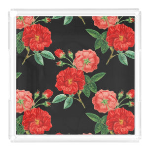 Red roses, black background, acrylic tray