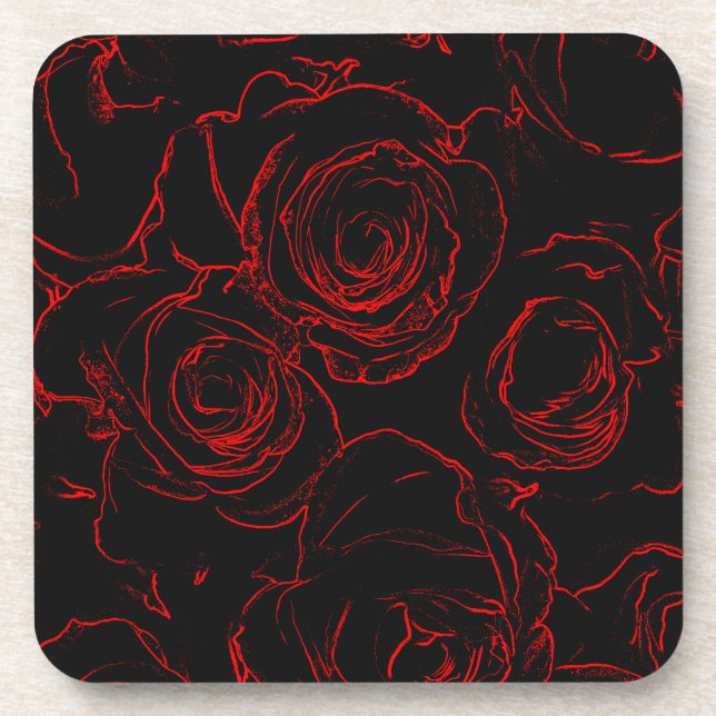Red Roses Black Background Beverage Coaster (Front)