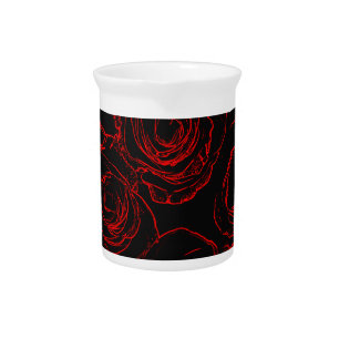 Red Roses Black Background Beverage Pitcher
