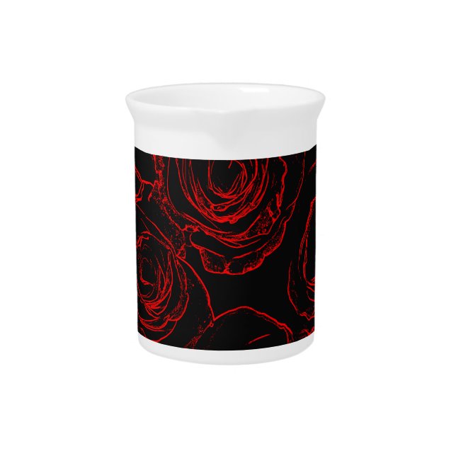 Red Roses Black Background Beverage Pitcher (Front)