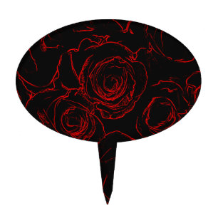 Red Roses Black Background Cake Topper