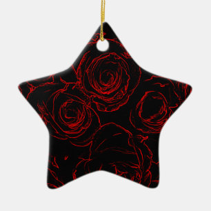 Red Roses Black Background Ceramic Ornament