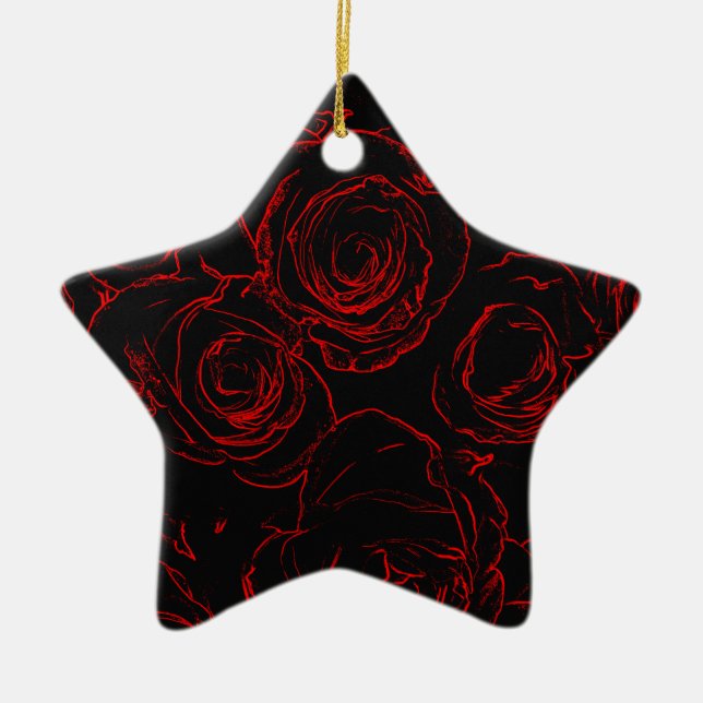 Red Roses Black Background Ceramic Ornament (Front)