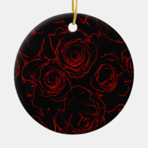 Red Roses Black Background Ceramic Ornament