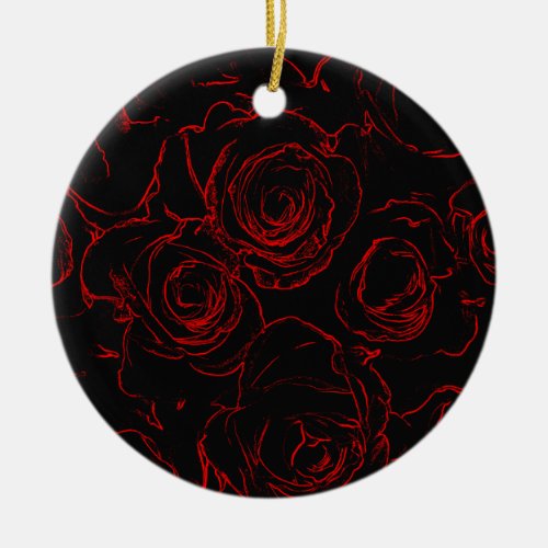 Red Roses Black Background Ceramic Ornament